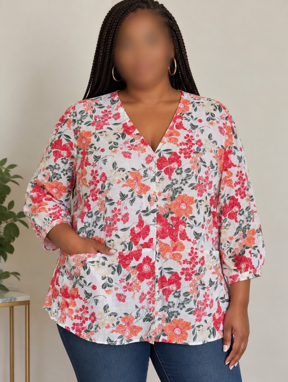 Liz Claiborne Women’s 2X Floral Button Front Blouse Tunic Top NWT